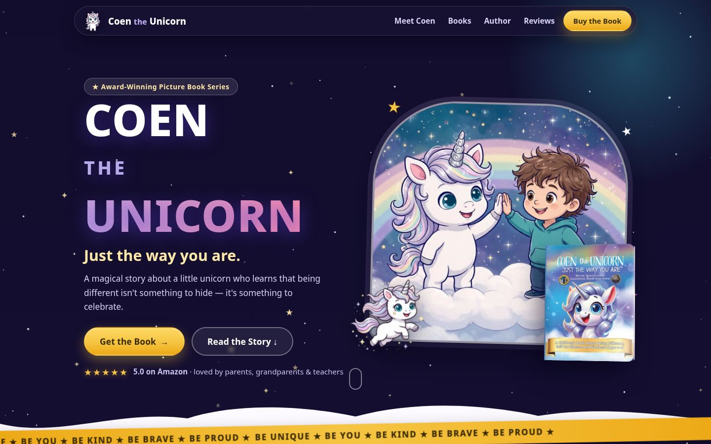 Coen the Unicorn author website preview